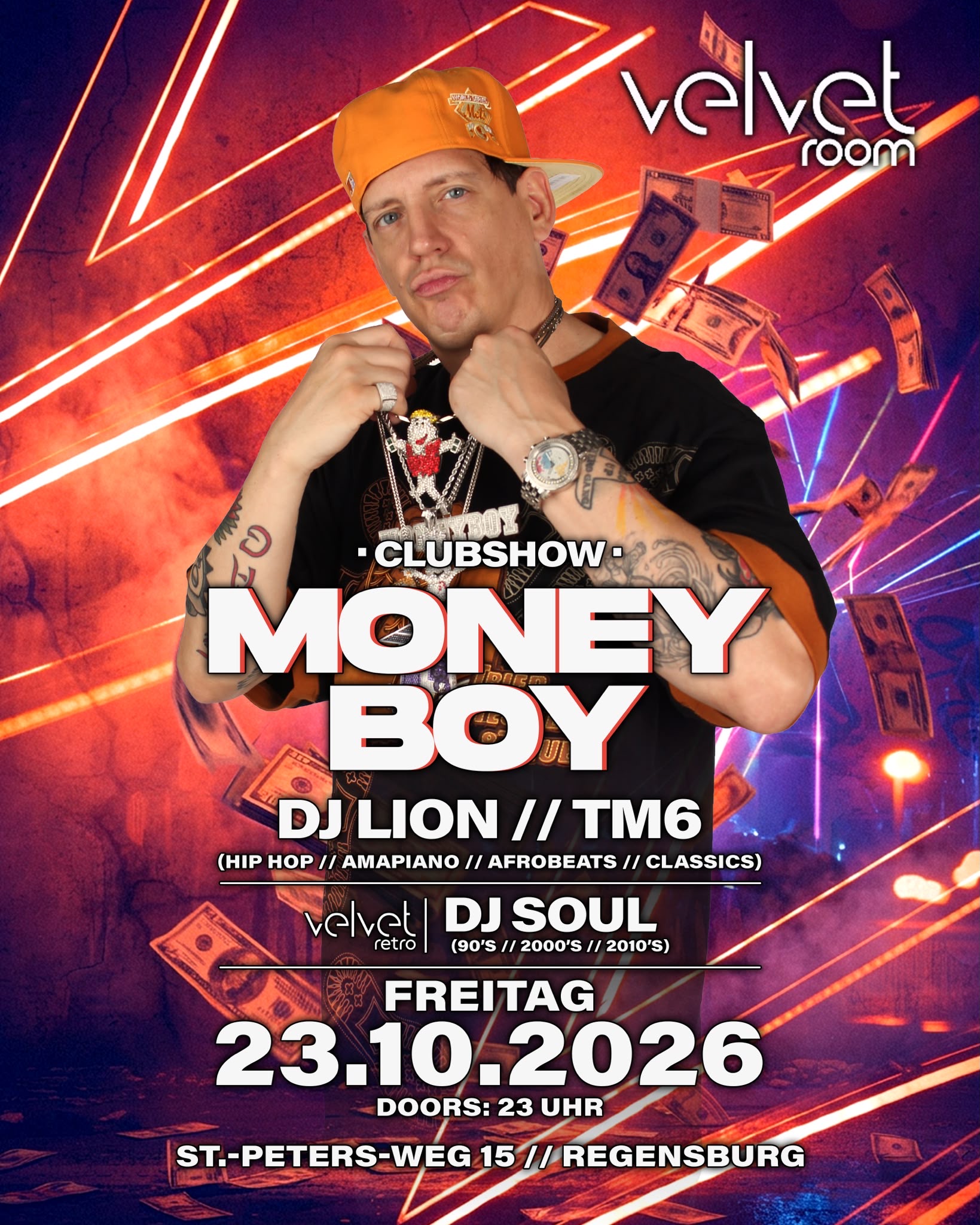 Money Boy Clubshow am 23.10.2026 in Regensburg, Velvet Room